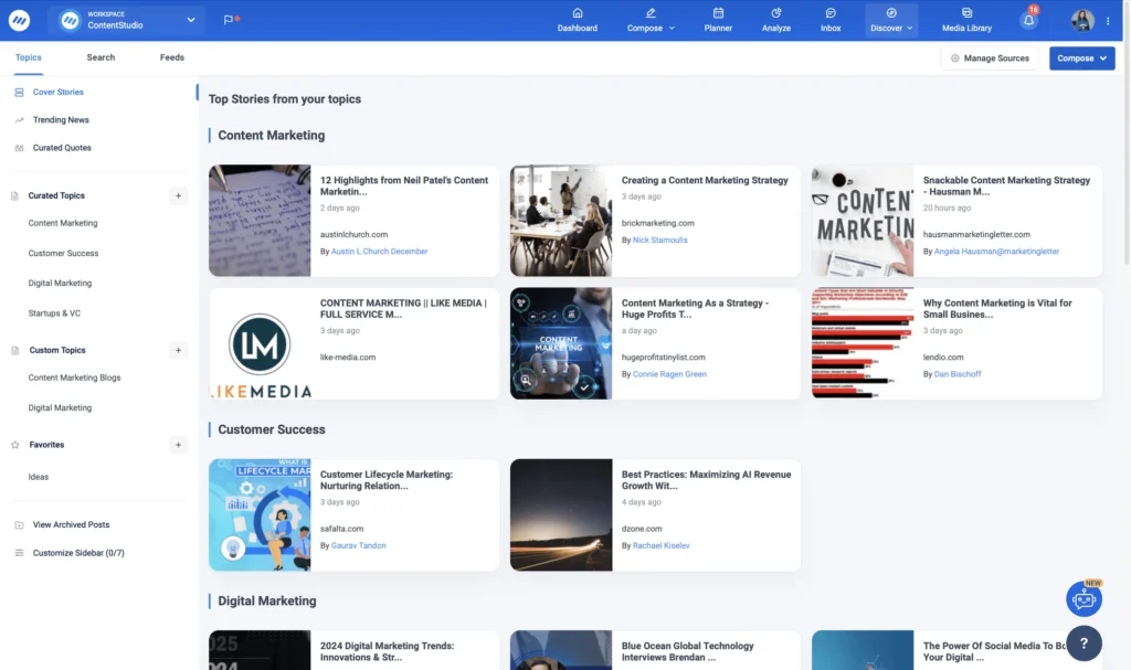 Best social media management tool offer content discovery and curation